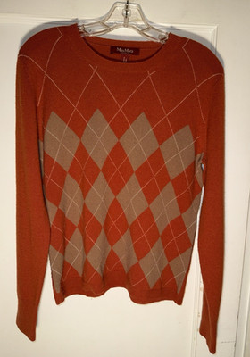 Max Mara Studio Argyle Wool Cashmere Pullover Sweater Orange Size M