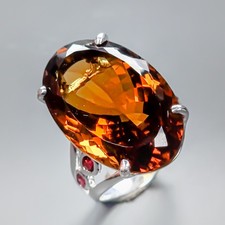 Jewelry gem 34 ct Natural Cognac Quartz Ring 925 Sterling Silver Size 8 /R436162