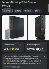 Lenovo ThinkCentre M910q MFF, Intel Core i5-7500T, 8GB RAM, 256GB SSD, W10 Pro