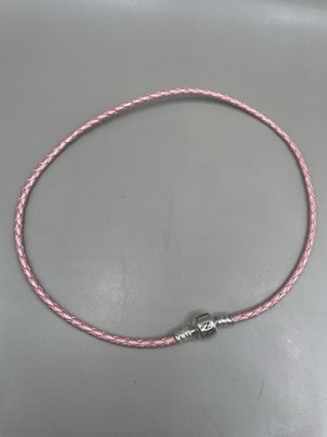 Pandora Pink Braided Leather 925 Sterling Silver Logo Clasp 15