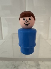 Vintage Fisher Price Plastica Little People Uomo Papà con Capelli Castani Corpo Blu HTF