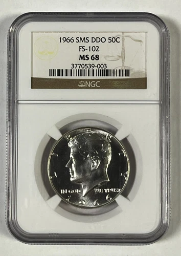 1966 SMS Kennedy Half Dollar 50C DDO FS-102 NGC MS 68 Rare Error