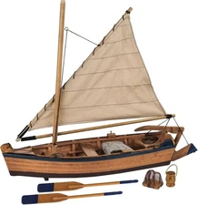 SAILINGSTORY Wooden Fishing Boat Model Rowboat Sailboat 10", Navy Trim 