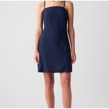 GAP Sleeveless Square Neck Linen Blend Mini Dress Dark Indigo Navy Blue Medium
