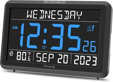 Plug In Digital Day Date Clock with USB Port and Auto DST