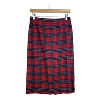 Vintage 50s 60s Skirt Women Blue Red Plaid Wool Pencil Midi Lined 28  Size Small