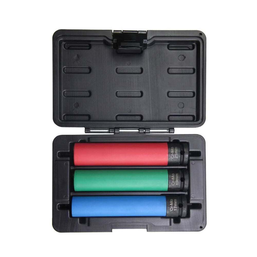 Wheel Nut Socket Set Extra Long 1/2"" Drive 3Pc 17,19,21mm Powerhand SIN-170.0032