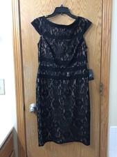 NWT ADRIANNA PAPELL Women's Size 10 Dress Midi Black LACE lined sleeveles