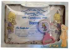 New Old Stock Precious Moments Birth Announcement Pillow Keepsake Pink Girl
