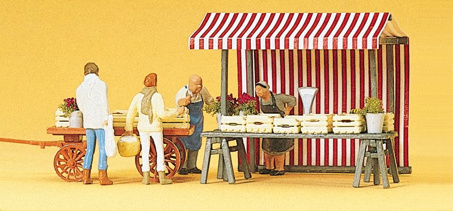 Preiser 10053 Fruit / Vegetable Stalls with Sellers Customers HO Gauge Figures
