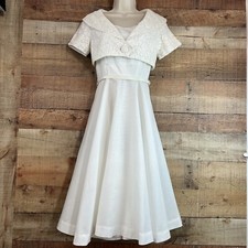 Vintage White Spaghetti Strap Women's Dress W/ Lace Shrug Handmade Sz Small