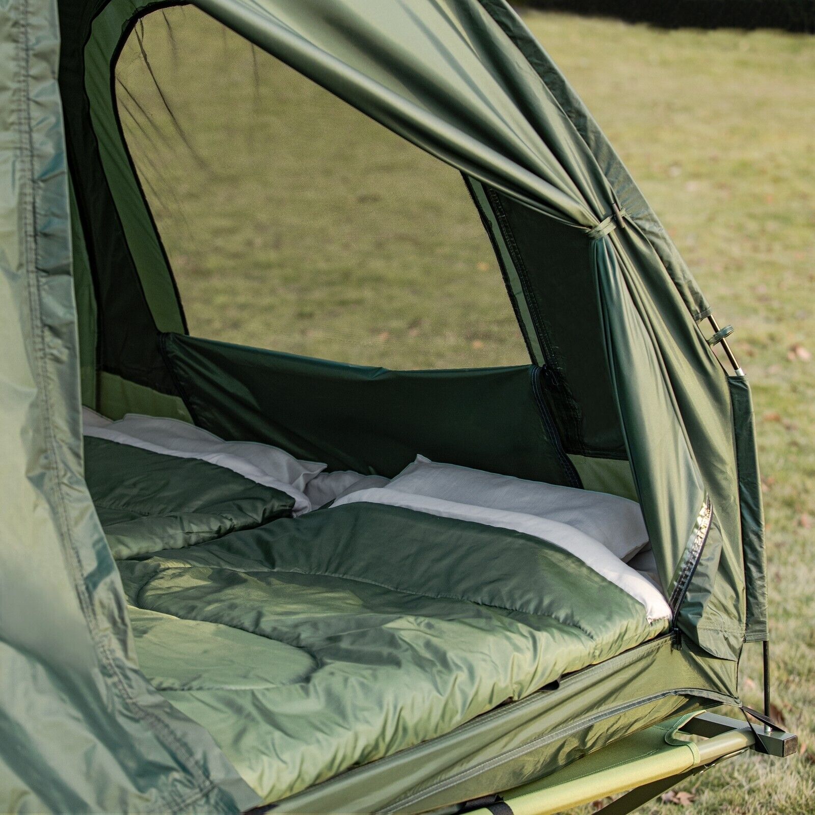 B-Waren Feldbett 4in1-Zelt mit Campingliege Schlafsack OGS32-L-GR-bwaren