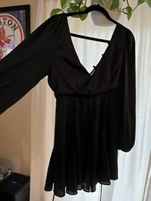 black long sleeve formal dress lace up back