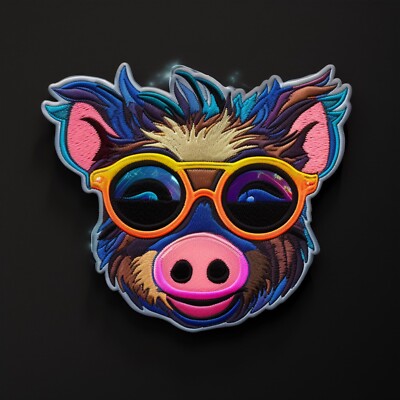 Pig with Sunglasses Patch Iron-on Applique Clothing Funny Farm Animal Craft