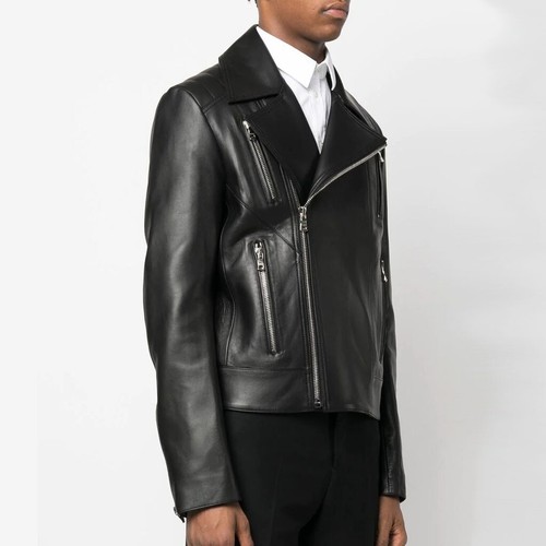 Mens Black Premium Leather Jacket Motorcycle Perfecto Black Leather Australia - Picture 3 of 6