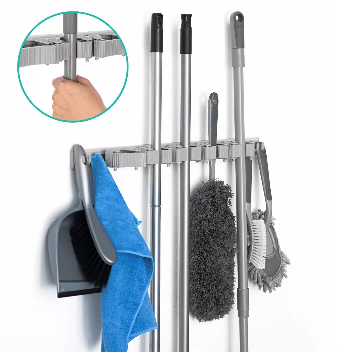 5X Wall Mount Mop Organizer Holder Brush Broom Hanger Storage Rack Kitchen Tool