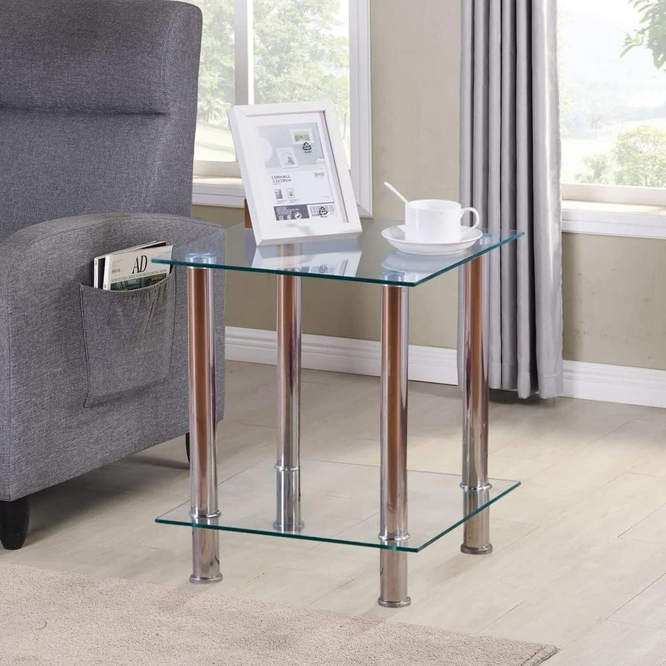 Tavolino Al Secondo Piano Tavolino Quadrato in Vetro Divano Testa Camera Da Lett - Immagine 2 di 4