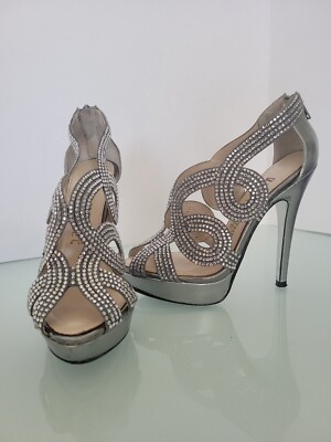 E! Live From The Red Carpet Silver Open Toe Evening High Heel Shoes Size 6.5 B