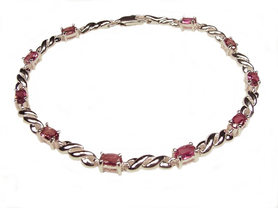 粉色碧玺手链纯银 7 — 第 2/4 张图片