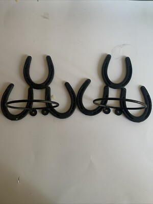 Cast Iron Horseshoe Decor 2 Wall Mounted Candle Holders  Farmhouse Rustic