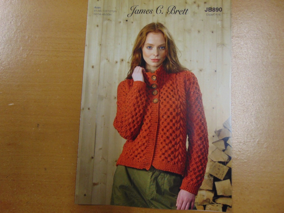 James C Brett Aran Cardigan pattern JB890 81/86 122/127 cm Expert Knit