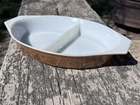 Vintage Pyrex Early American Divided Baking Dish 1.5 Quart 22 karat gold 1960s