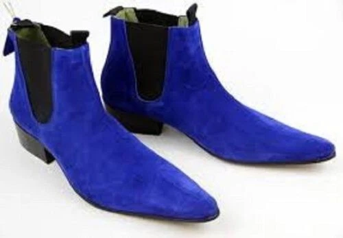Handmade Men royal blue Suede Chelsea boots, Mens blue fashion Chelsea boot 7-17