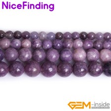 Natural Purple Tourmaline Lepidolite Gemstone Round Beads For Jewelry Making 15"