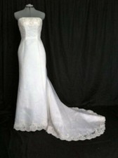 David's Bridal White Chiffon Organza Formal Wedding Dress