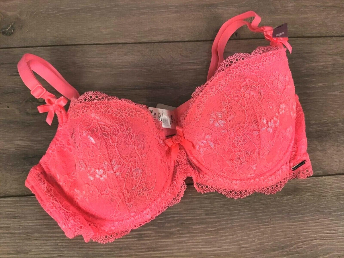 NEW Boux Avenue Neon Coral Chloe Lace Balconette Bra Lace Lingerie  Underwear ALL