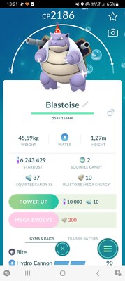 Pokemon Trade GO Shiny Blastoise Level 40 Party Hat Hydro Cannon