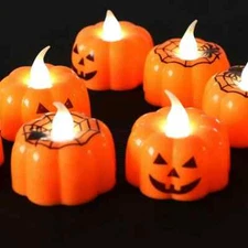 40PCS Bright 3D Halloween Flameless Candles, Pumpkin LED Tea Light Candle