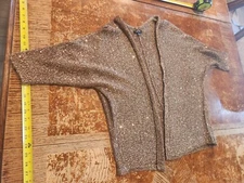Apt 9 Bronze/Gold Sparkle Sequin Infused Flyaway Open Front Sweater Wrap Sm #S36