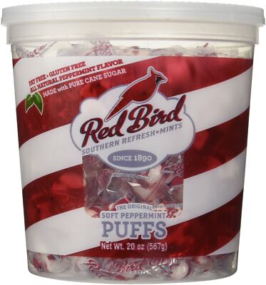 Red Bird Soft Peppermint Puffs 18 Ounce Tub Individually Wrapped Candy