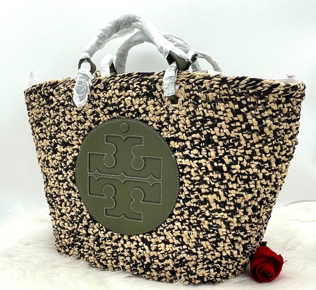 AUTH NWT $498 Tory Burch Ella Straw Box Weave Basket Tote Shopper