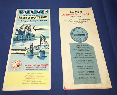 Vintage Road Map Burlington County New Jersey 2 PCS Area Bridges Tacony  10/1