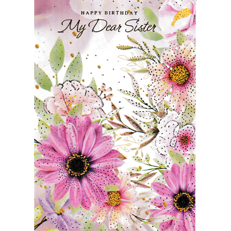 White Cotton Cards Handgemachte Geburtstagskarte – 22x22cm, Mit Strass & Glitzer, Für Schwester, Inkl. Umschlag