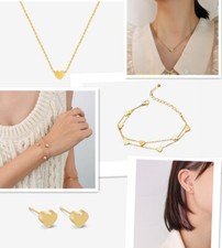 Jewelry Set 18K Gold Plated Choker Necklace Chain Dangle Drop Earrings Bracelet