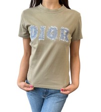 Christian Dior Vintage 2003 Logo T-shirt Top #38 Cotton Khaki Blue Denim Print