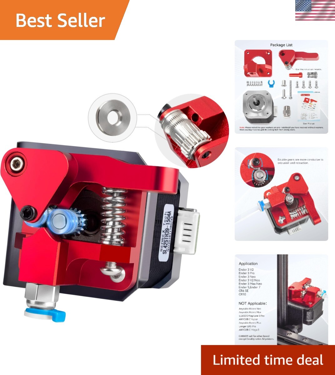 Dual Gear Ender 3 Extruder with Nema 17 Stepper Motor Compatible