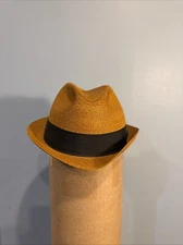 Vtg Deflex Men's Hat Milan Weave Fedora Sz 7  Brown Band