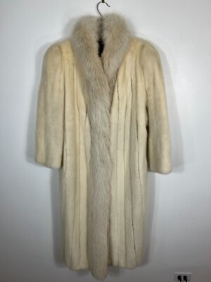 Manteau Vintage En Fourrure De Vison Avec Bordures En Renard - Taille S - Couleur Beige - Doublure Soie (Occasion Très Bon État)