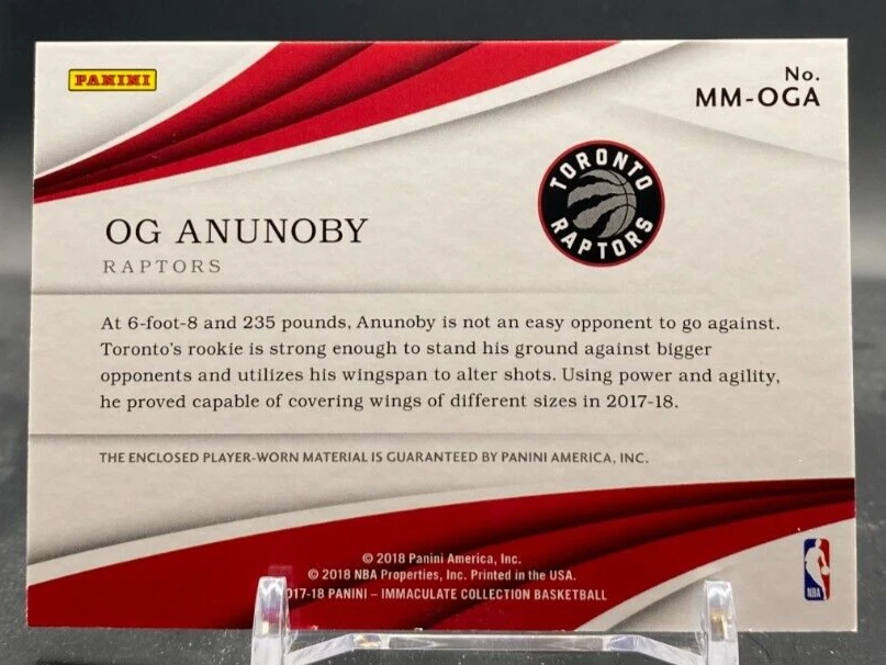 2017-18 OG Anunoby Immaculate Rookie Patch 22/25 Game Player Worn SSP #MM-OGA - Image 2 of 3