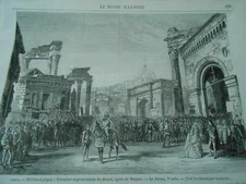 Lyrical Theatre 1st Performance of Wagner's Rienzi Engraving Old Print 1869