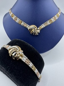 Vintage Jewelry Sterling Silver Set Italy 925 Necklace Bracelet 2 Tone Riccio