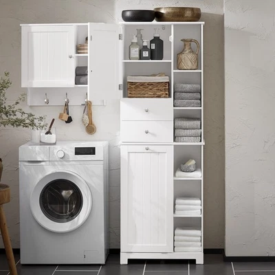 SoBuy Badezimmerschrank mit Wäschekorb Schmaler Badschrank Badregal BZR104-W - Bild 1 von 4