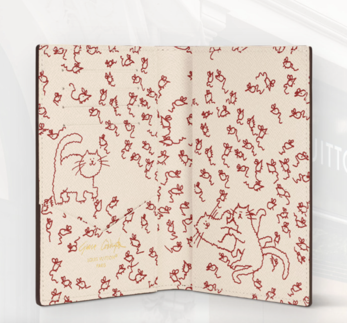 Louis Vuitton x Grace Coddington Monogram Cat Passport Case Holder