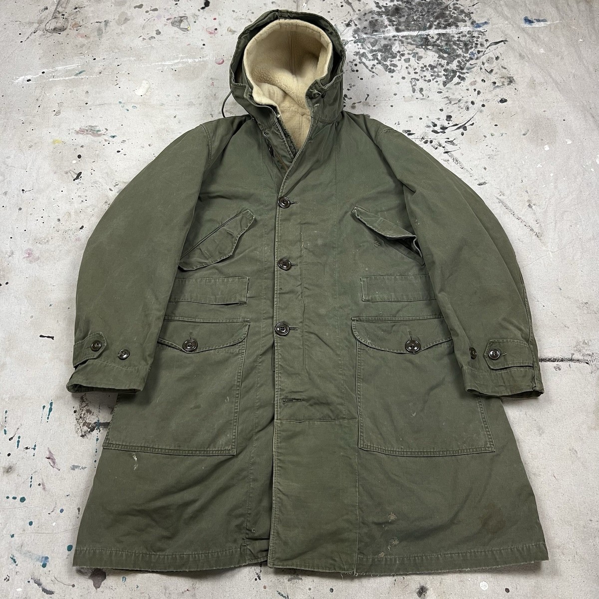Vintage 50s M47 Parka Overcoat Pile Liner Mens Medium Korean War M