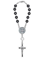 Intercession Hematite Car Rearview Mirror Rosary  St Benedict