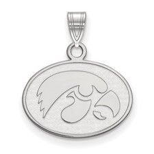 14k White Gold LogoArt University of Iowa Hawk Small Oval Pendant